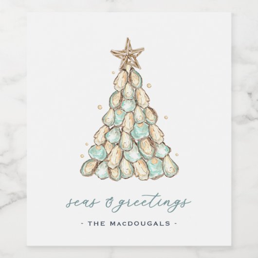 Coastal Oyster Christmas Tree Wijn Etiket (Enkel label)