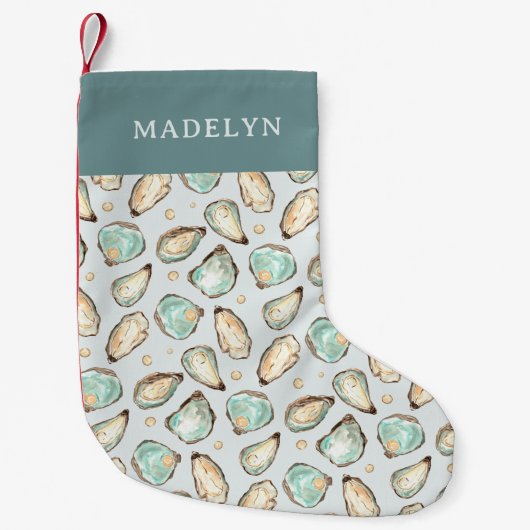 Coastal Oyster Personalized Kleine Kerstsok (Voorkant)