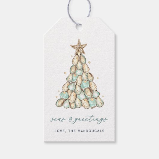 Coastal Oyster Shell Christmas Cadeaulabel (Voorkant)