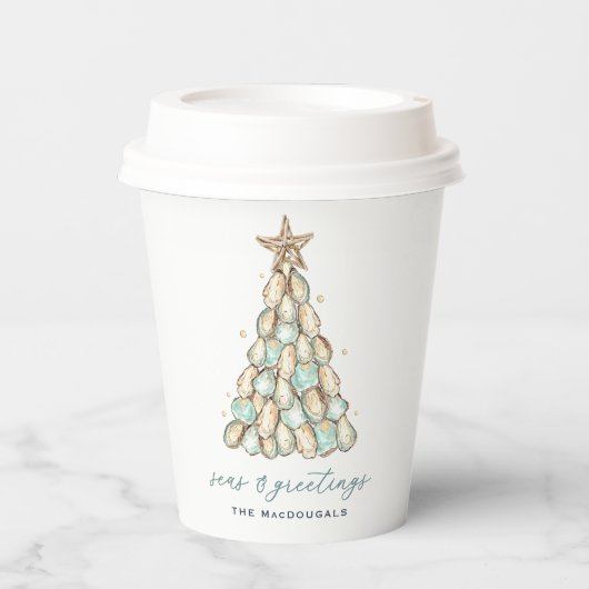 Coastal Oyster Shell Christmas Papieren Bekers (Voorkant)