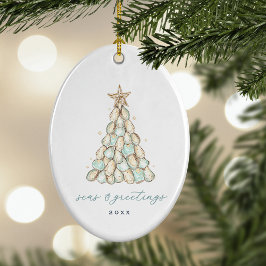 Coastal Oyster Shell Christmas Photo Keramisch Ornament