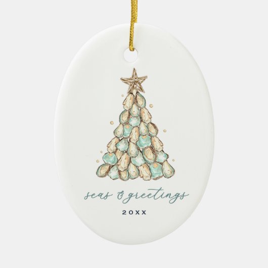 Coastal Oyster Shell Christmas Photo Keramisch Ornament (Voorkant)