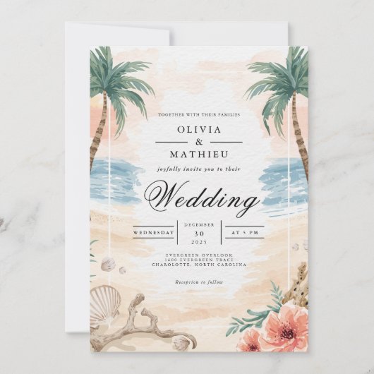 Coastal Palm Arch Wedding Kaart (Voorkant)