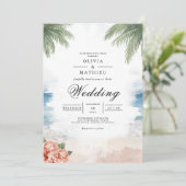 Coastal Palm Breeze Beach Wedding Kaart (Staand voorkant)
