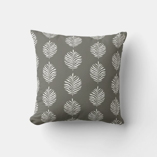 Coastal Palm Leaf Pattern Dusty Olive Kussen (Voorkant)
