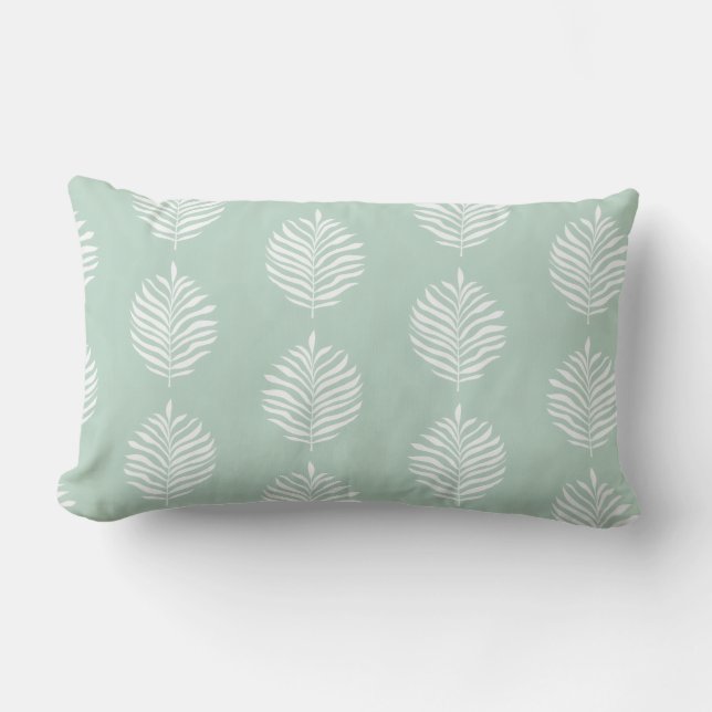 Coastal Palm Leaf Pattern Mist Jade Kussen (Voorkant)