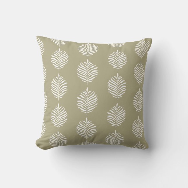Coastal Palm Leaf Pattern Misty Olive Kussen (Voorkant)