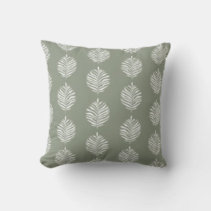 Coastal Palm Leaf Pattern Salie Green Kussen