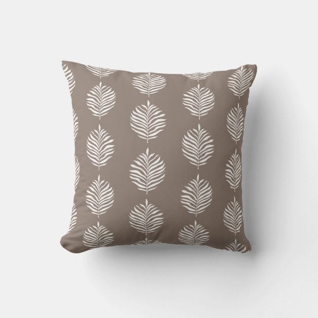 Coastal Palm Leaf Pattern Taupe Gray Kussen (Voorkant)