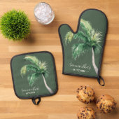 Coastal Palm Tree aquarel script gepersonaliseerd Ovenwant & Pannenlap Set (Top down)