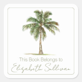 Coastal Palm Tree Personalized Bookplate Vierkante Sticker