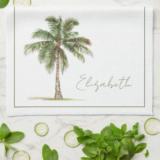 Coastal Palm Tree Personalized Theedoek (Gevouwen)