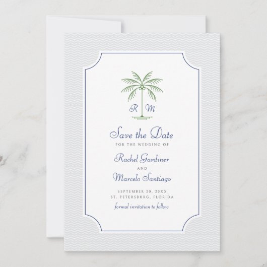 Coastal Palm Tree Wedding Sla de datum op Save The Date (Voorkant)