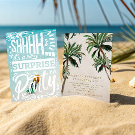 Coastal Palm Trees Surprise Party Beach Birthday Kaart