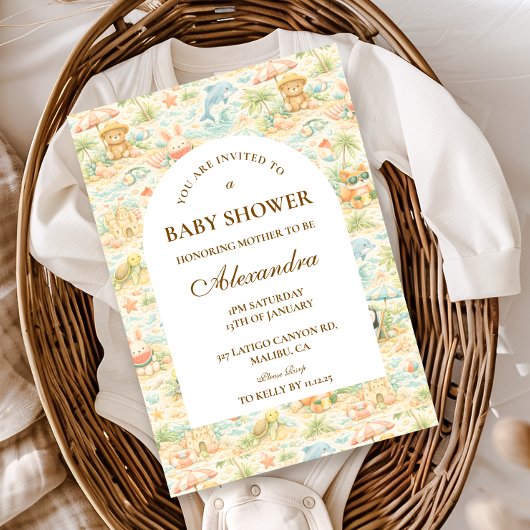 Coastal Pastel Animals Baby Shower Kaart