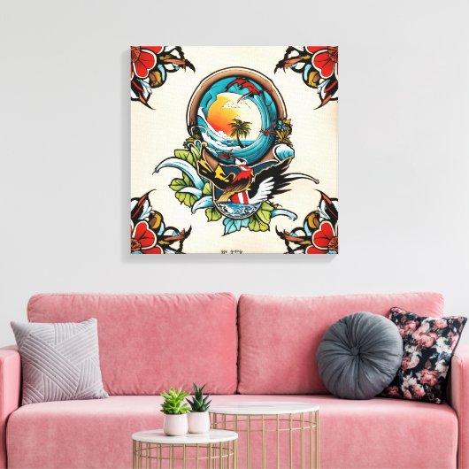 Coastal Pelicans on Marina Pier Canvas Wall Art... Afdruk (Insitu (Woonkamer))