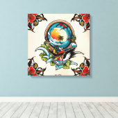 Coastal Pelicans on Marina Pier Canvas Wall Art... Afdruk (Insitu (Houten vloer))