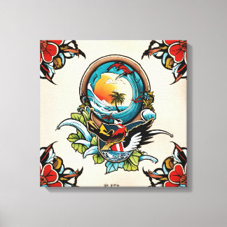 Coastal Pelicans on Marina Pier Canvas Wall Art... Afdruk