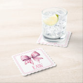 Coastal Pink and White Watercolor Bow Monogram Kartonnen Onderzetters (Insitu)