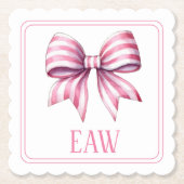 Coastal Pink and White Watercolor Bow Monogram Kartonnen Onderzetters (Voorkant)