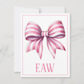 Coastal Pink and White Watercolor Bow Monogram Notitiekaartje (Voorkant)