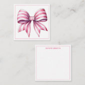 Coastal Pink and White Watercolor Bow Personalized Notitiekaartje (Voorkant / Achterkant)
