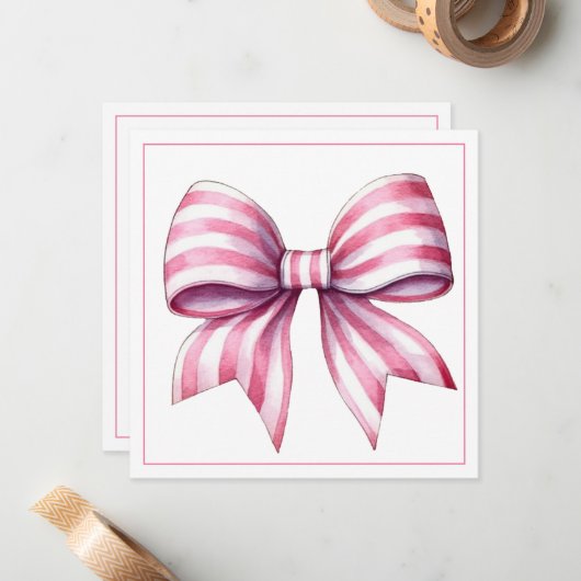 Coastal Pink and White Watercolor Bow Personalized Notitiekaartje (Voorkant / Achterkant in situ)