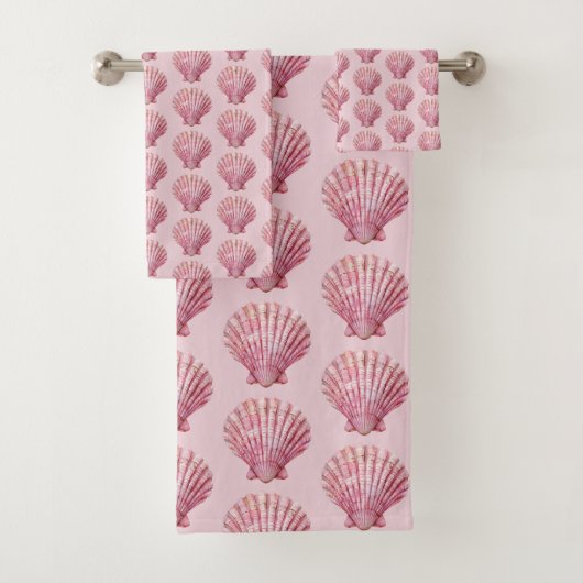 Coastal Pink Seashell Bad Handdoek (Insitu)