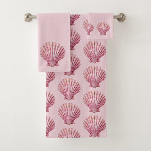 Coastal Pink Seashell Bad Handdoek (Insitu)