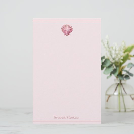 Coastal Pink Seashell gepersonaliseerd Briefpapier (Staand voorkant)