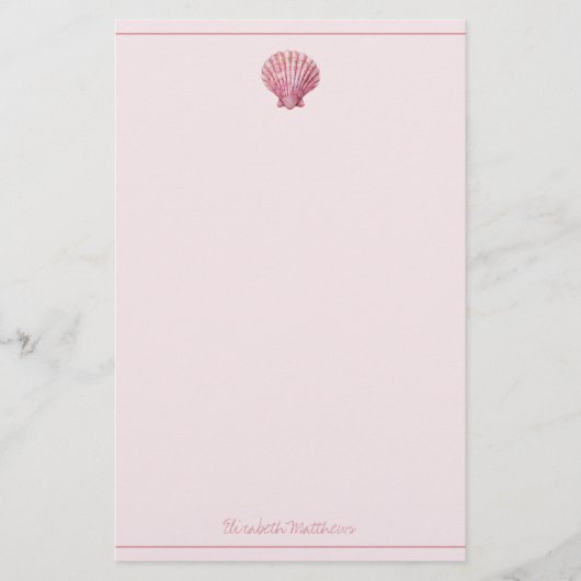 Coastal Pink Seashell gepersonaliseerd Briefpapier (Voorkant)