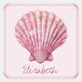 Coastal Pink Seashell gepersonaliseerd Vierkante Sticker