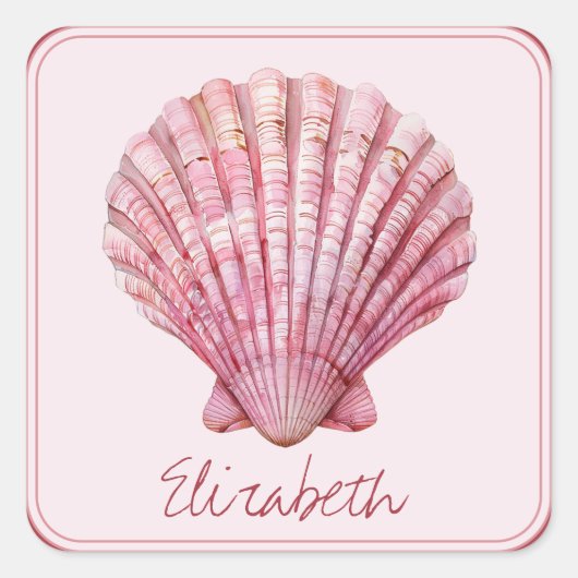 Coastal Pink Seashell gepersonaliseerd Vierkante Sticker (Voorkant)