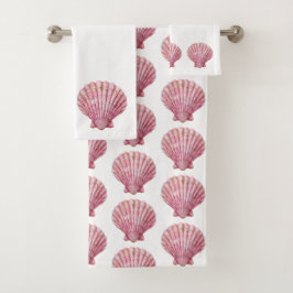 Coastal Pink Seashell op wit Bad Handdoek