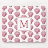 Coastal Pink Seashell op wit monogram Muismat (Voorkant)