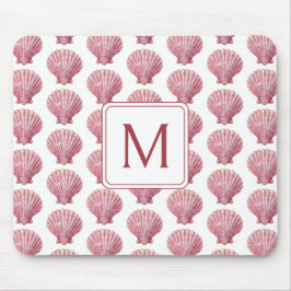Coastal Pink Seashell op wit monogram Muismat