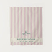 Coastal Pink Stripes Bakery Logo Table Runner Wandkleed (Voorkant)
