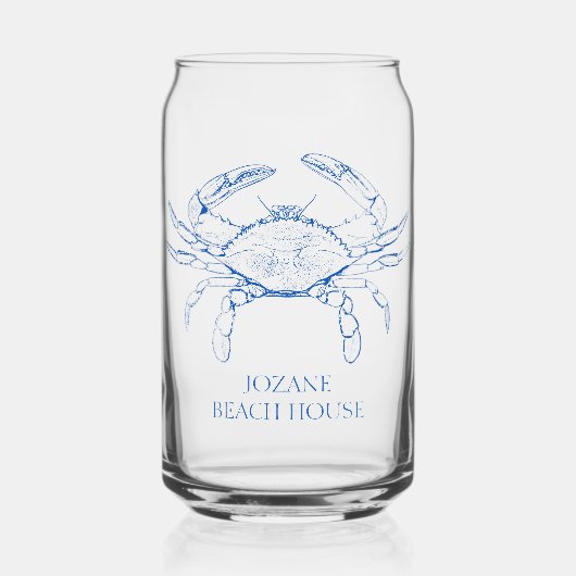 Coastal Preppy Blue Crab gepersonaliseerd Blikvorm Glas (Voorkant)