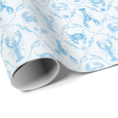 Coastal Preppy Lobster and Crabs in Light Blue Cadeaupapier (Rol Hoek)