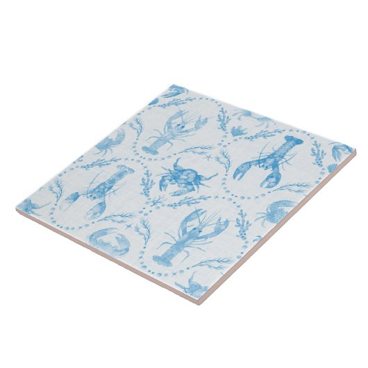 Coastal Preppy Lobster and Crabs in Light Blue Tegeltje (Zijkant)