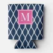 Coastal Preppy Nautical Monogram - Navy & Hot Pink Blikjeskoeler (Voorkant)