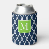 Coastal Preppy Nautical Monogram - Navy & Lime Blikjeskoeler (Blikje Voorkant)