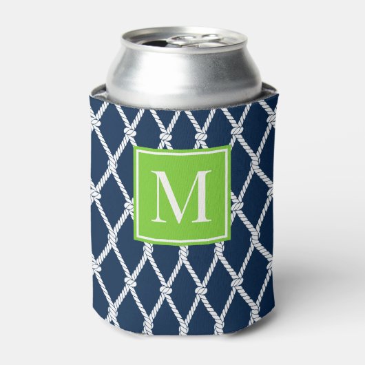 Coastal Preppy Nautical Monogram - Navy & Lime Blikjeskoeler (Blikje Voorkant)