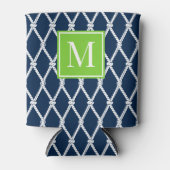 Coastal Preppy Nautical Monogram - Navy & Lime Blikjeskoeler (Voorkant)