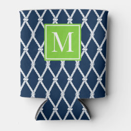 Coastal Preppy Nautical Monogram - Navy & Lime Blikjeskoeler