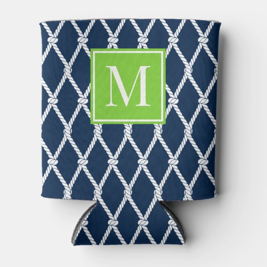 Coastal Preppy Nautical Monogram - Navy & Lime Blikjeskoeler (Voorkant)