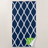 Coastal Preppy Nautical Monogram – Navy & Lime Strandlaken (Voorkant)