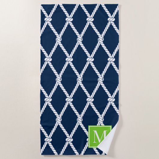Coastal Preppy Nautical Monogram  – Navy & Lime Strandlaken (Voorkant)
