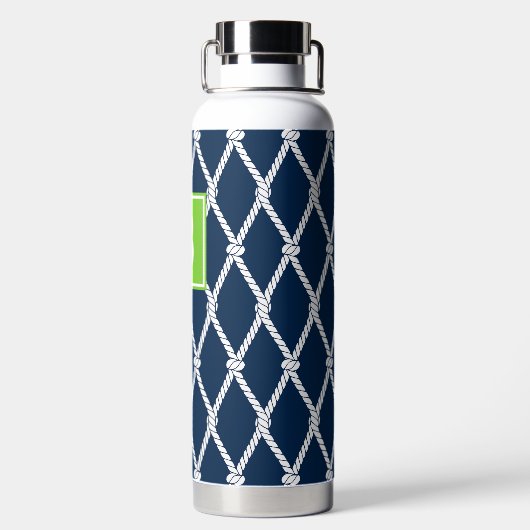Coastal Preppy Nautical Monogram - Navy & Lime Waterfles (Achterkant)