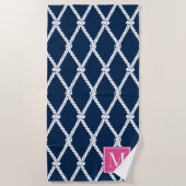 Coastal Preppy Nautical Monogram  – Navy & Pink Strandlaken (Voorkant)
